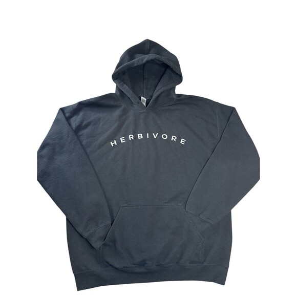 Men’s Black Gildan Hoodie Herbivore Vegan Graphic Large Heavy Blend Vegan - Picture 1 of 8